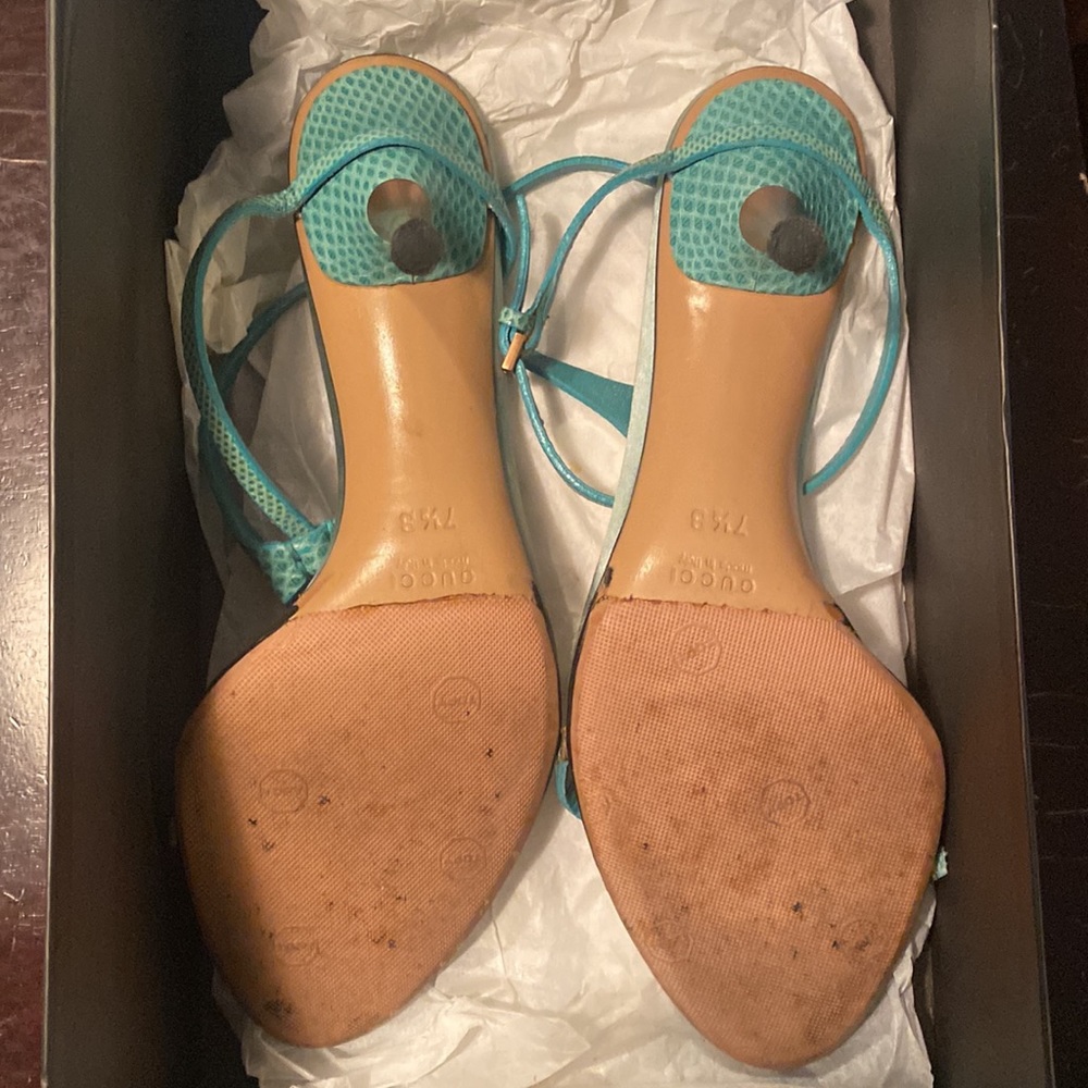 Gucci Turquoise Strappy T-strap Heels - Picture 3 of 7